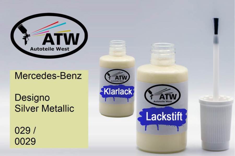 Mercedes-Benz, Designo Silver Metallic, 029 / 0029: 20ml Lackstift + 20ml Klarlack - Set, von ATW Autoteile West.